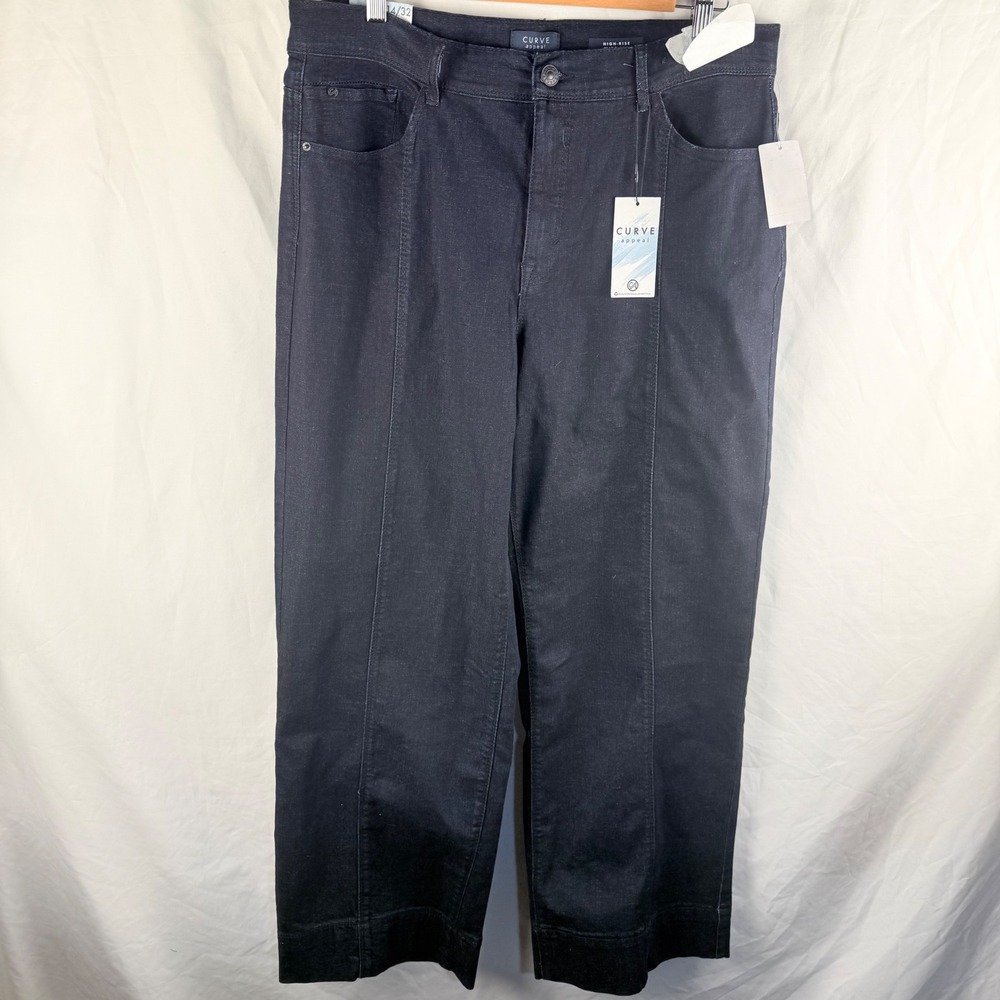 NEW Curve Appeal‎ High Rise Wide Leg Trouser Dark Wash Jeans Size 14/32 Classic